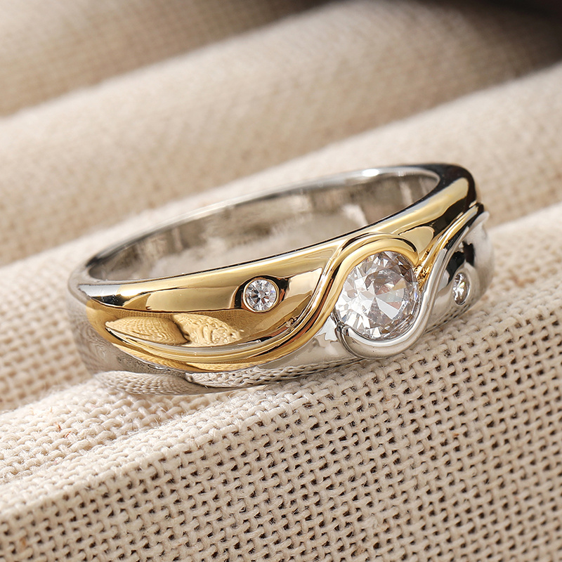 Women's Double-Colored Smooth Wave-Shaped Wide Ring, Engagement