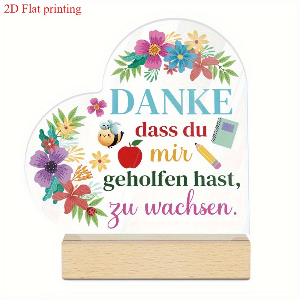 Image of 2d Flat - [2d Flat] Suitable For 2d Flat, 2d Flat Printing - "danke Das Du Mir Geholfen " Thank You Gift, Floral And , Decor, Suitable For Home, Desk, Or Teacher's Day Gift, Front Door Hanging Decor