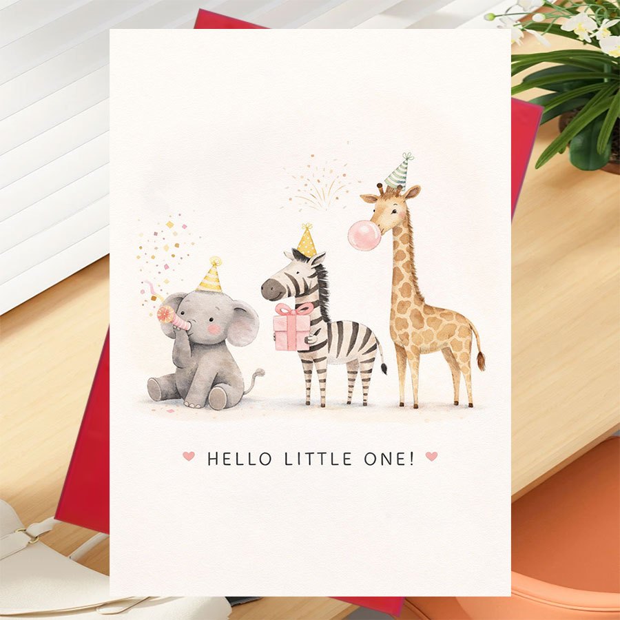 TEMU A Single Greeting Card Along With An Envelope Featuring An Adorable Animal Design, Parents Celebrating Of Their Newborn, Suitable For Nursery