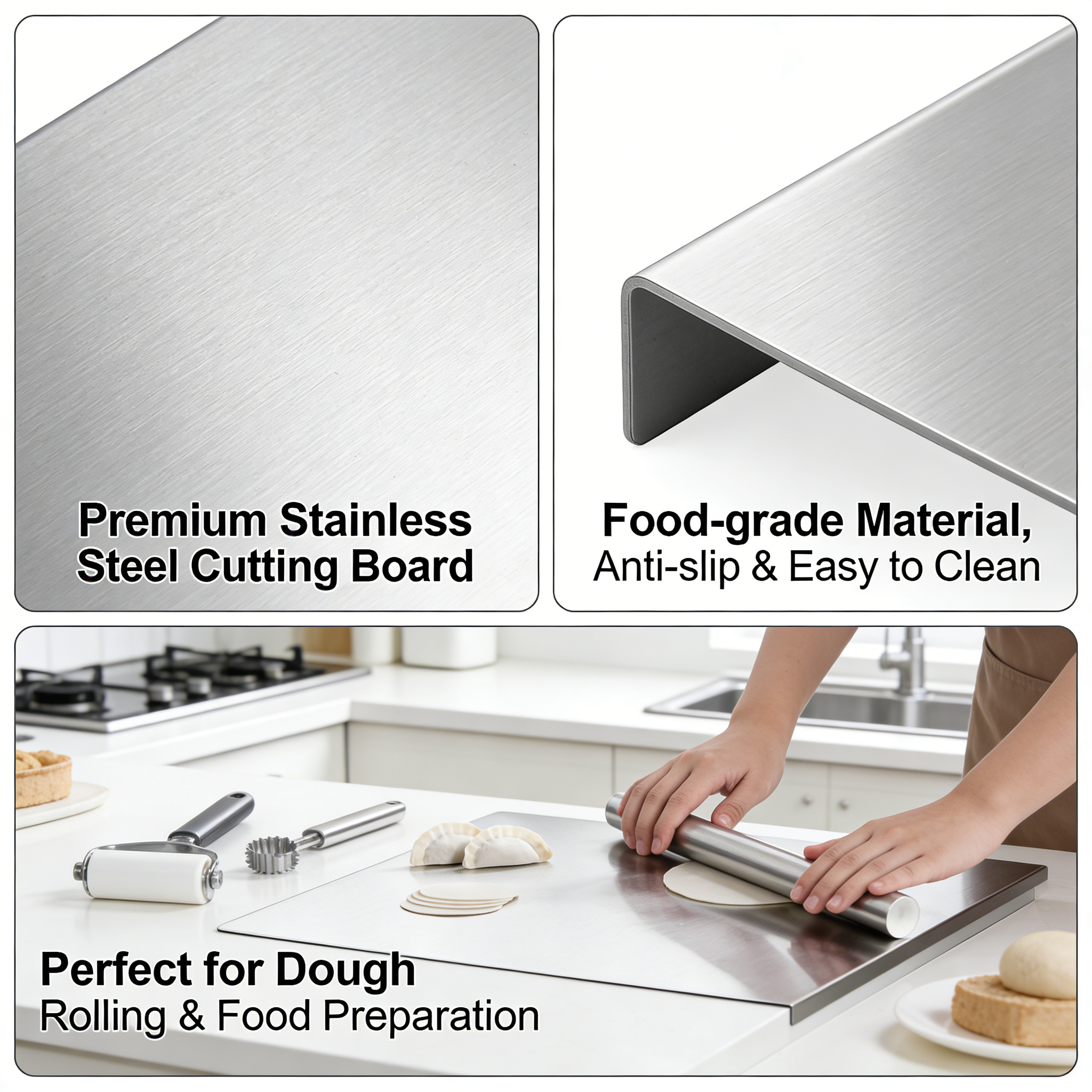 large chef cutting board professional kitchen heavy duty stainless steel double sided chopping board meat vegetables bread   women on halloween Product details 2