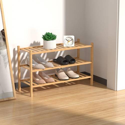 1pc bamboo three layer shoe rack with wood grain texture layered hollow layer board breathable and stable support reliable load bearing suitable for multiple in bedrooms and bathrooms simple and versatile home decor