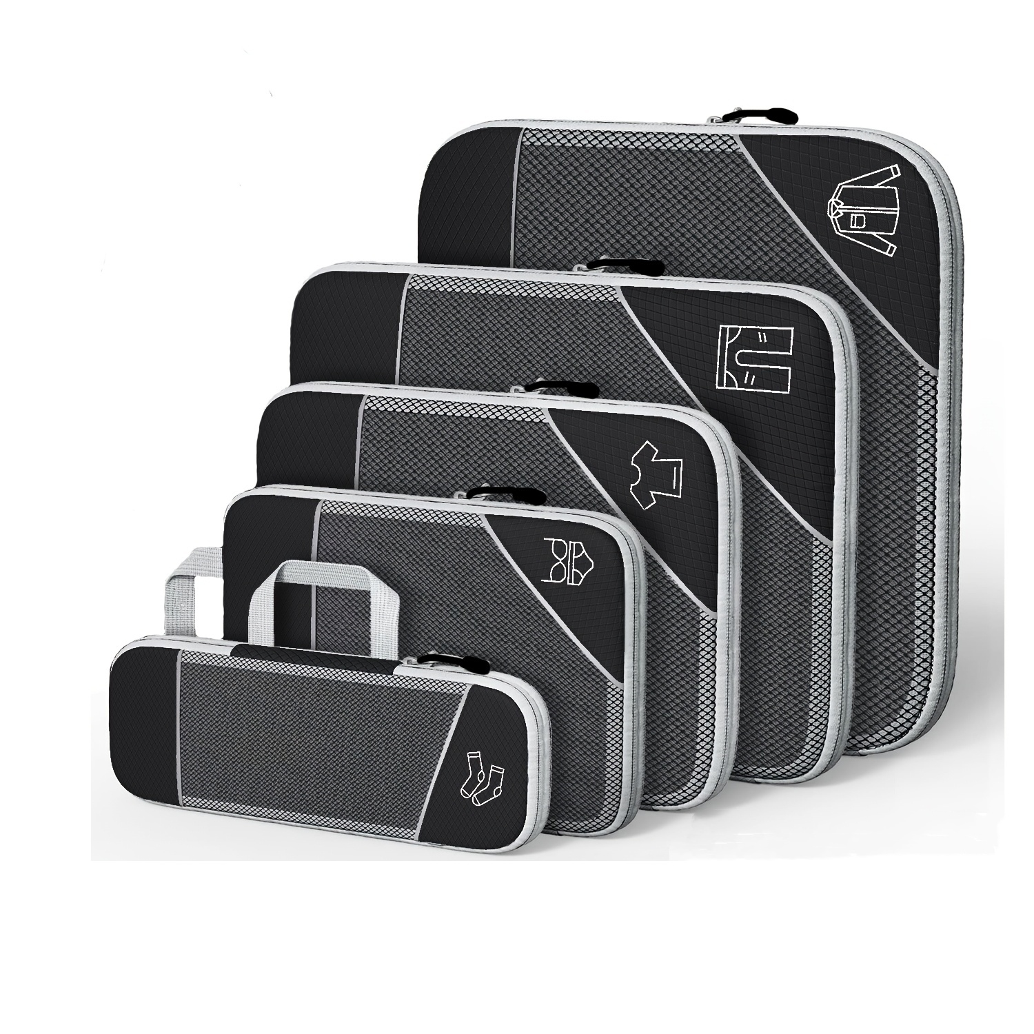 Image of 5pack Compression Packing Cubes Suitable For Travel - Expandable Zippered Suitcase Organizers With Shoe Bag & Toiletry Compartment, Nylon Cubes For Clothes, Ideal For Carry-/luggage