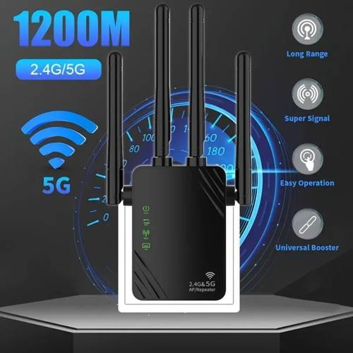 1200mbps wifi range extender booster covers up to 11800 sq ft 2 4 5ghz dual band wifi repeater with ethernet lan port internet booster home network portable booster durable construction stable connection