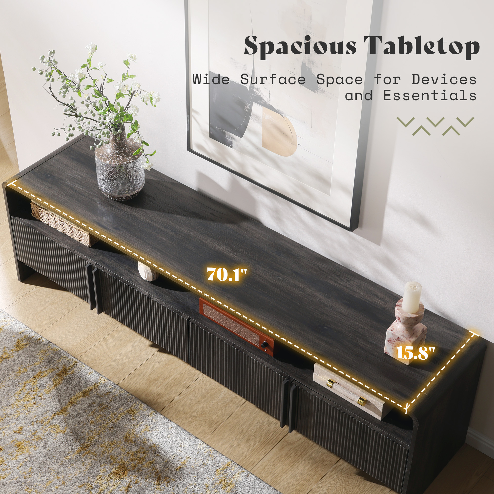 PAPAJET 70-inch Contemporary Fluted TV Stand for TVs up to 80"
