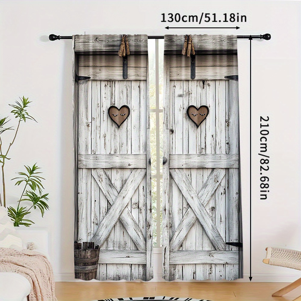 2pcs Rustic Farmhouse Barn Door Print Blackout Curtains, Rod Pocket Polyester Drapes for Bedroom, Living Room, Study, Dining Room - Machine Washable, Digital Print Home Decor, Artistic Theme, Seasonal Use