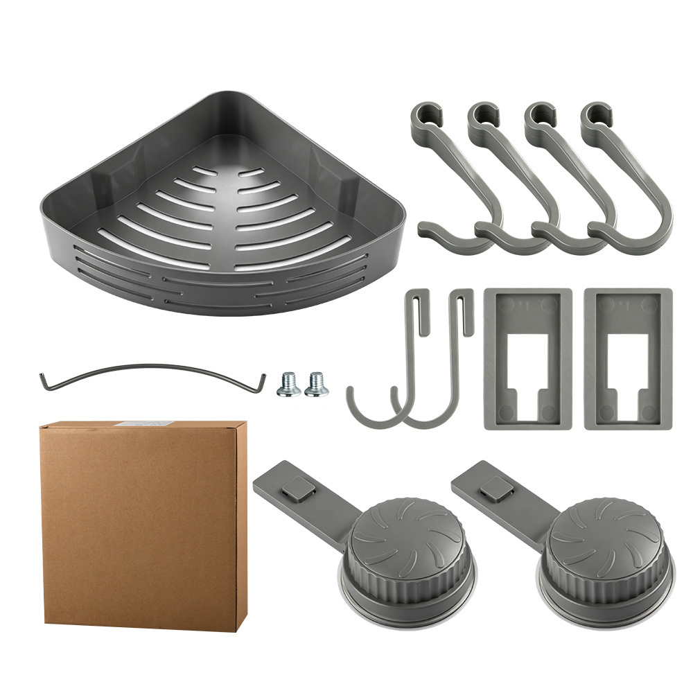 Suction Cup Corner Shower Caddy, Stainless Steel Triangular Bathroom Storage Shelf With Hooks & Towel Bar, No Drill Wall Mount Shower Organizer Basket For Bathroom Kitchen, Shelves