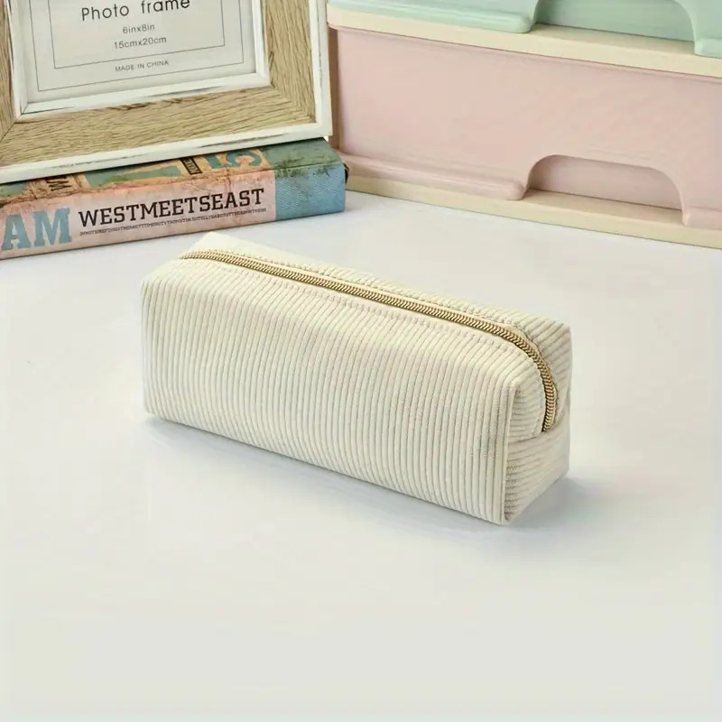 Durable Corduroy Pencil Case - This Polyester Zippered Pencil Pouch Is Suitable For Stationery Storage, Ideal For Storing School Supplies, And Can Office And Home Use