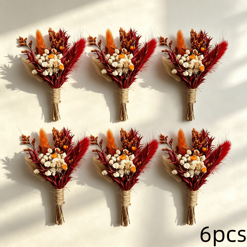 TEMU 6pcs Handmade Simulation Mini Autumn Color Bouquet, Used For Home Decoration, Flower Arrangement, Holiday Decoration, Holiday Gifts, Gift Box