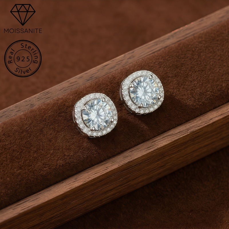 Women's Light Blue Round Moissanite Stud Earrings, Wedding Gift