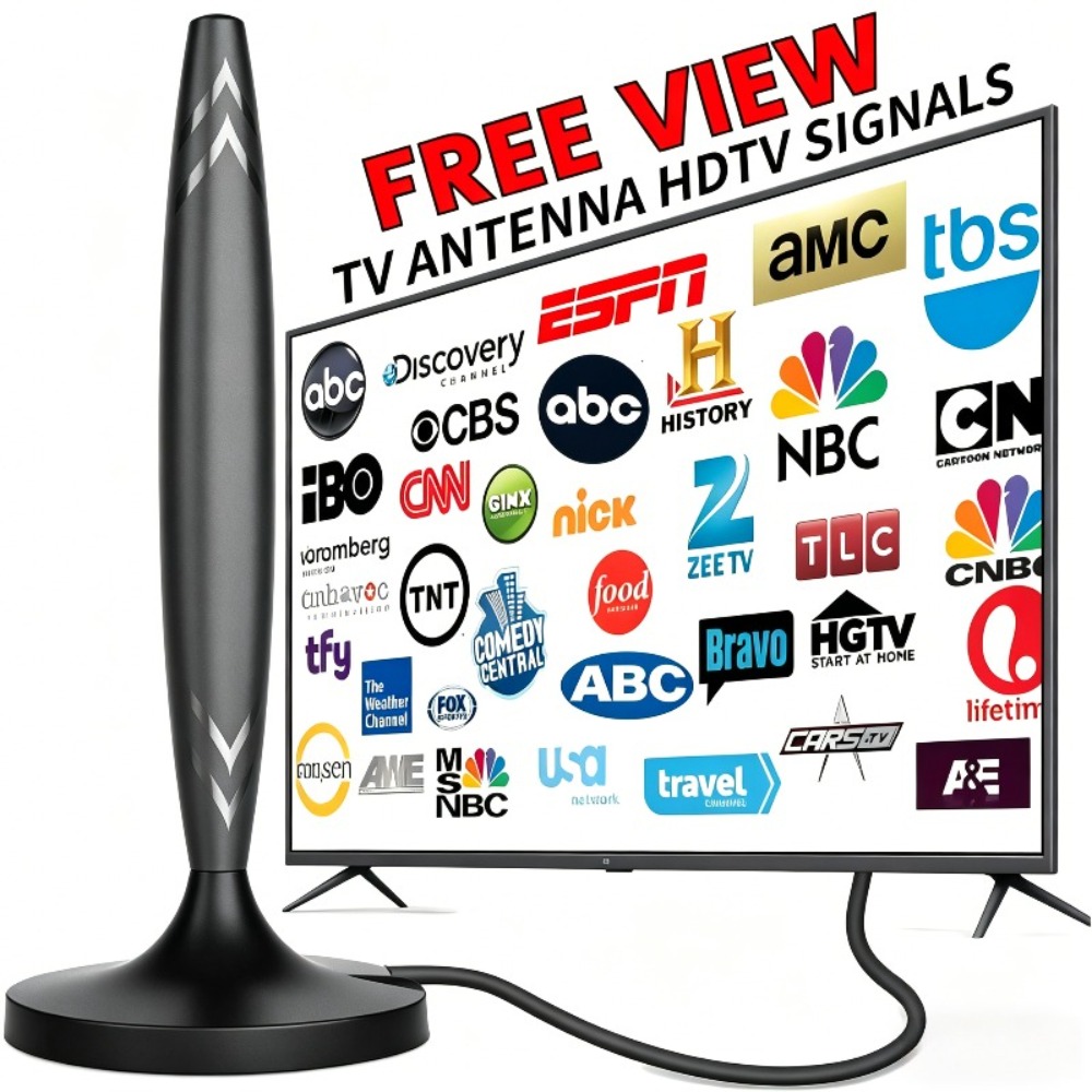 TEMU 2026 Upgraded Chip Hdtv Antenna Indoor, Long Range Digital Tv Aerial, Uhf Vhf Dual Band Reception, Atsc Free Channels, , Works With All Smart &
