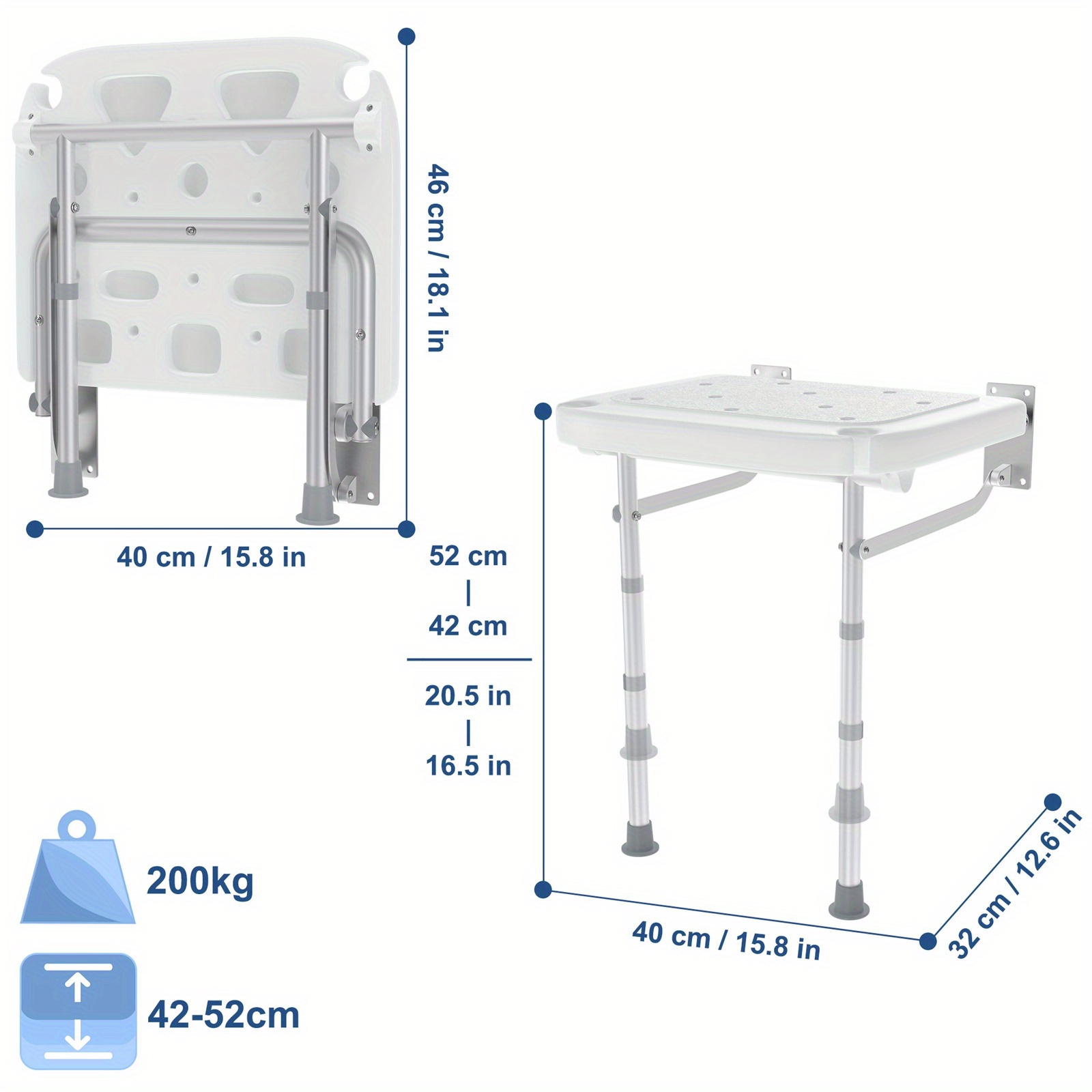 Image of Shower Head Non-slip Shower Aid, Foldable Bathroom Stool Seat Bathroom Stool Non-slip Toilet Chair, Height-adjustable Shower Chair, Aluminum Alloy Bathing Chair, Load-bearing Capacity 200kg