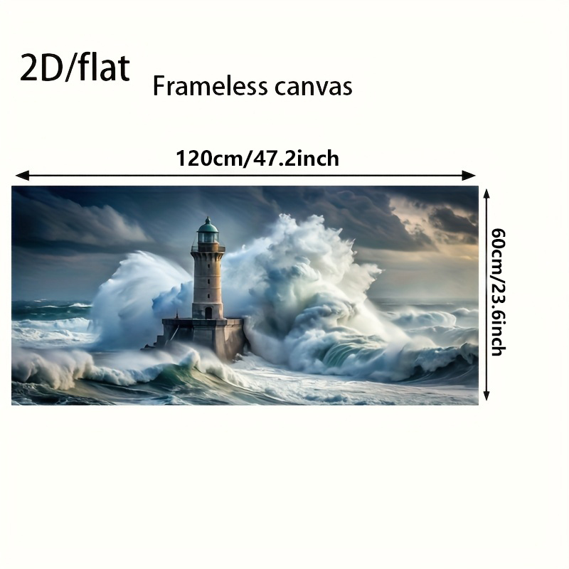 TEMU 2d Flat, 2d Flat, A Large Frameless Modern Lighthouse And Sea Canvas Wall Art - 23.6*47.2 Inches (60x120 Cm) , Minimalist Black And White