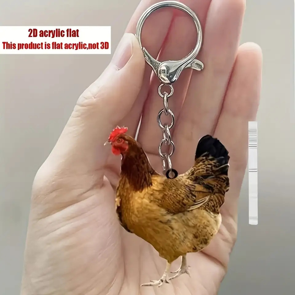 TEMU 2d Flat, 2d Flat Acrylic Keychain For Women, 2d Flat Acrylic Rooster Keychain - Vibrant With Black Detail Design, Durable And Chain, Stylish Key Or Bag Charm, 2d Flat Acrylic Keychain, 2d Flat