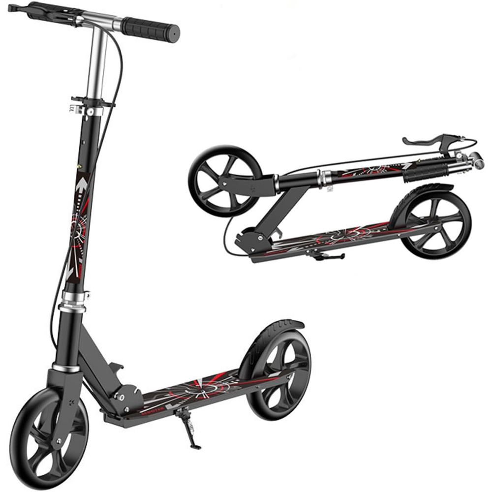 Image of 1 Set Blue 4-level Height Adjustable Single Foot Brake 2 Wheel Scooter Adult 2 Wheel Foldable Urban Commuting Scooter Scooter Scooter 200 Thick Version, Without Battery