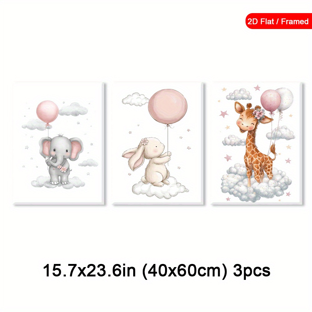 3pcs Wood Frame Pink Balloons Wall Art Prints, Unframed