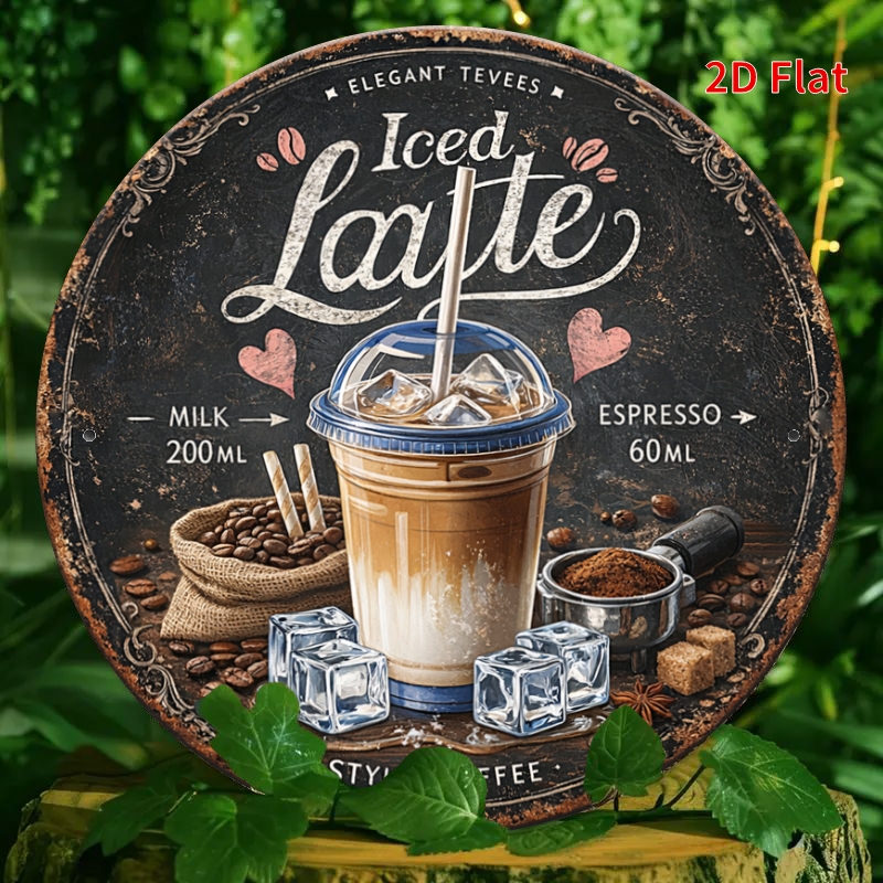 TEMU 2d Flat, 2d Flat - [2dflat]1pcs 20x20cm- Decorative Signs, Retro Coffee Shop Wall Art, Iced Latte Recipe Metal Sign, Kitchen, Cafe, Bar, Coffee
