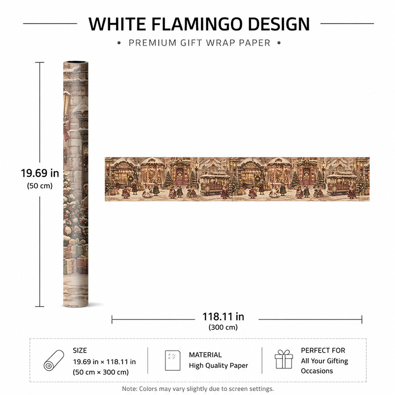 TEMU 2D-Flach 1 Rolle 50x300cm (19,7x118,1in) Hochwertiges Geschenkpapier mit bezaubernder Vintage- mit festlichen Dekorationen, saisonalem Ornament,