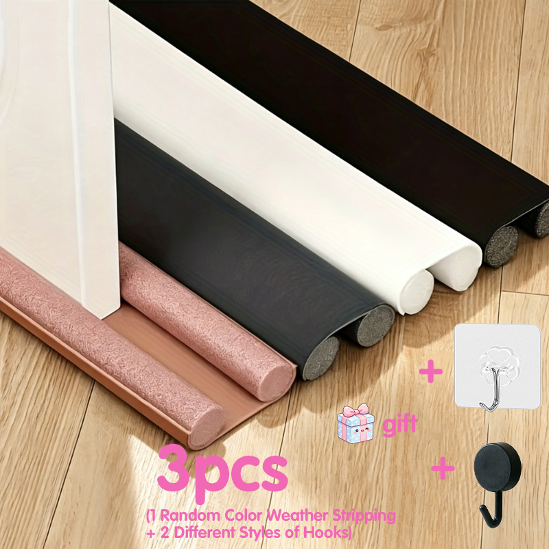 TEMU Set da 3 pezzi (1 guarnizione perimetrale a colori casuali e 2 ganci di stili) Guarnizione inferiore per porta, guarnizione inferiore per porta,