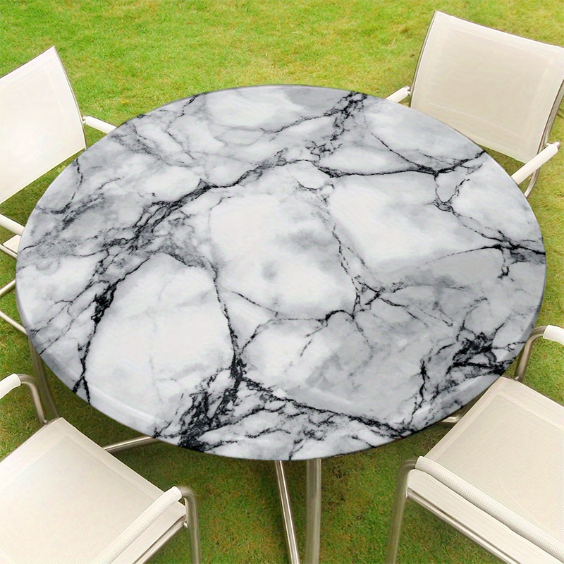 TEMU 1pc Elastic Round Tablecloth, Tablecover, With Elastic Band At Bottom, 2d Flat Texture Printed Pattern, Washable, Ideal For Kitchen Dining,