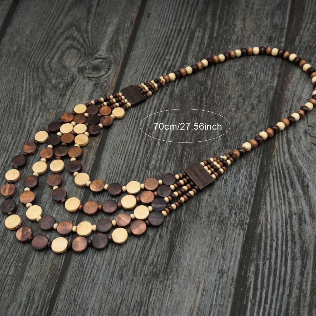 Women's Multi-Strand Wooden Bead Statement Necklace