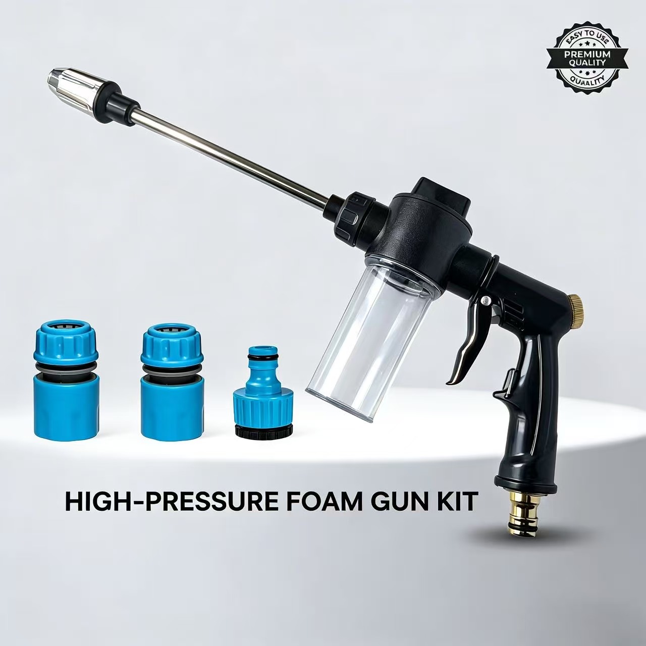 TEMU Kit pistola a spruzzo per schiuma per pulizia auto - Cannone a schiuma per autolavaggio con contenitore per da 100ml e 3 connettori , per auto,