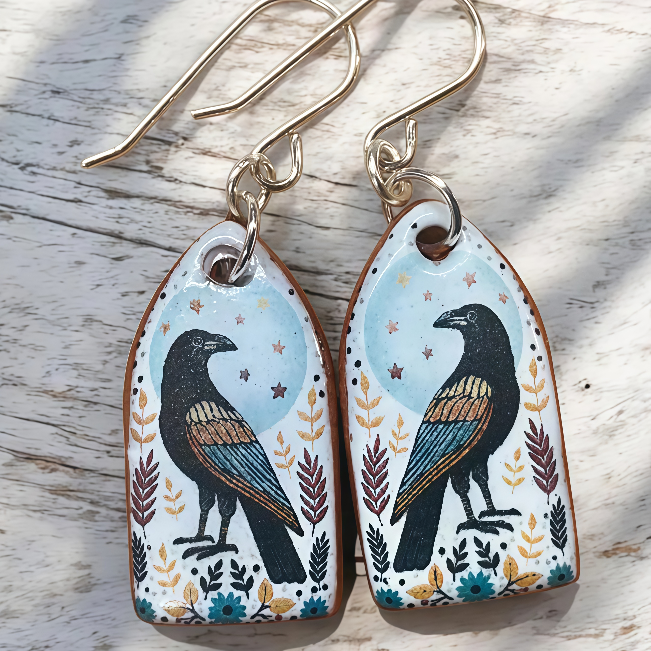 Vintage Crow Print Resin Earrings for Women