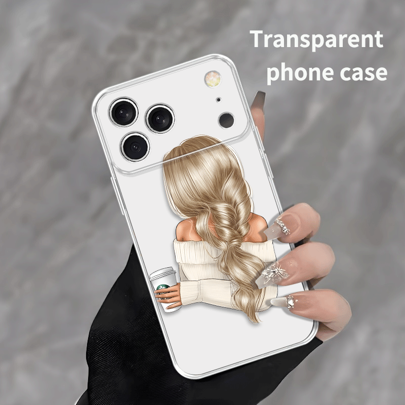 TEMU Phone Case: Blonde Coffee Moment Pattern Tpu Transparent Soft Phone Case, Simple And , Suitable For Iphone 16 Pro Max/11/12/13/14/15/16/se4/xs