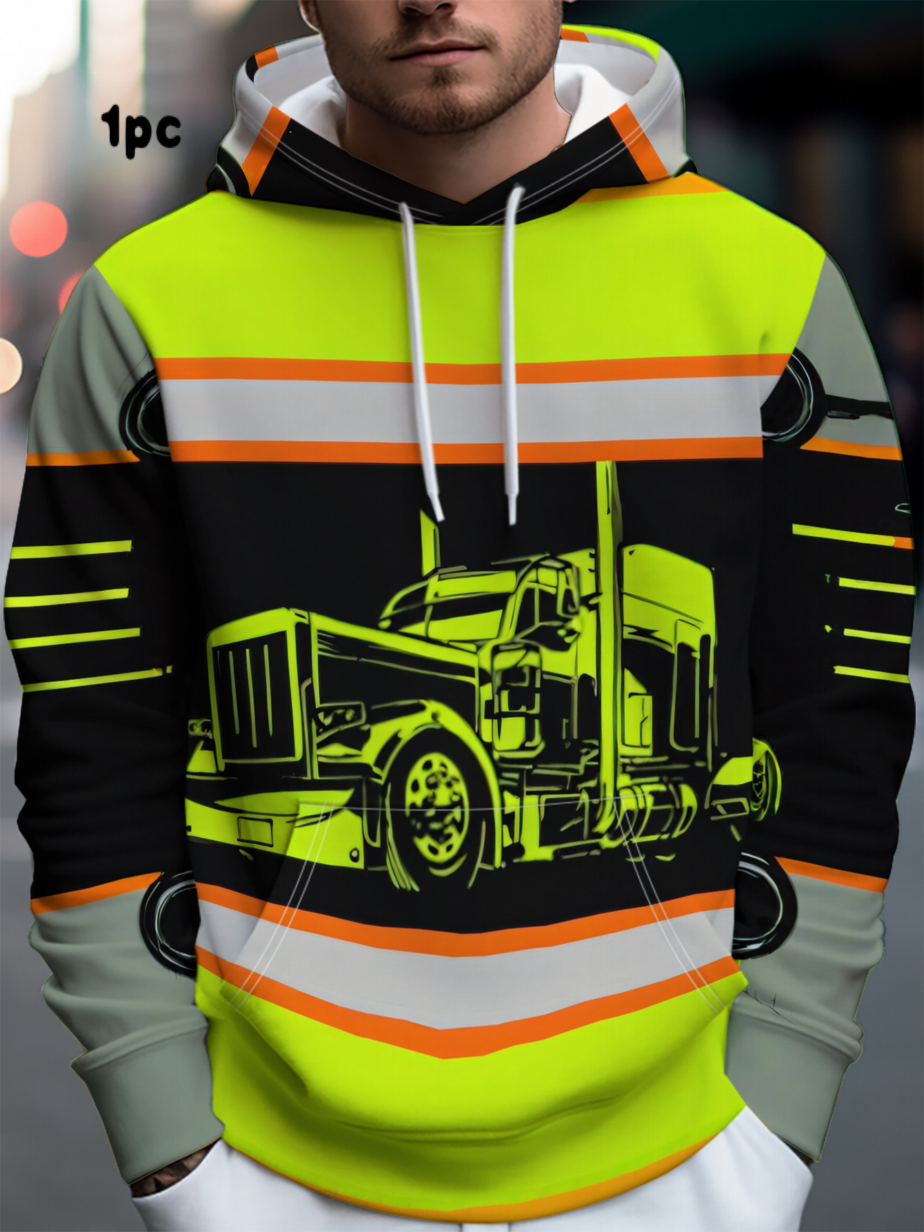 kohteen kuva [print design - ei tekstuuria//paljeteet] miesten huppari kangas trendikäs truck print kiristysnyörillinen design rento urheilu nuoriso opiskelija yleiskäyttöinen kevät syksy   toppi, konepestävä, mukava kaikki vuodenaikat, trendikäs, miesten huppari