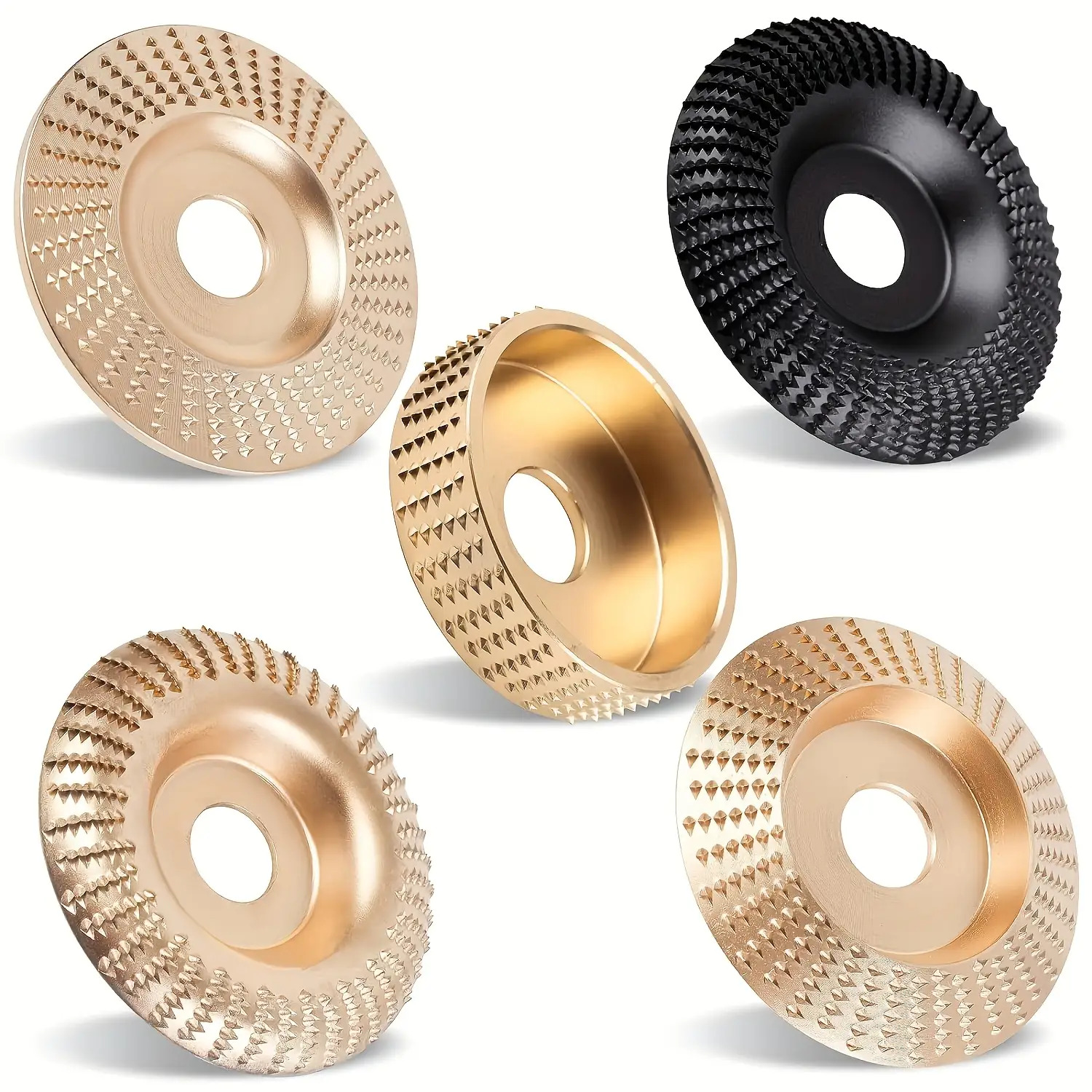 TEMU 5pcs Set Of Angle Grinder Wood Carving Discs, Grinding Discs, Polishing Discs, Angle Grinder, Wood Arc Grinding Wheels, Flat Wood Burr Discs,