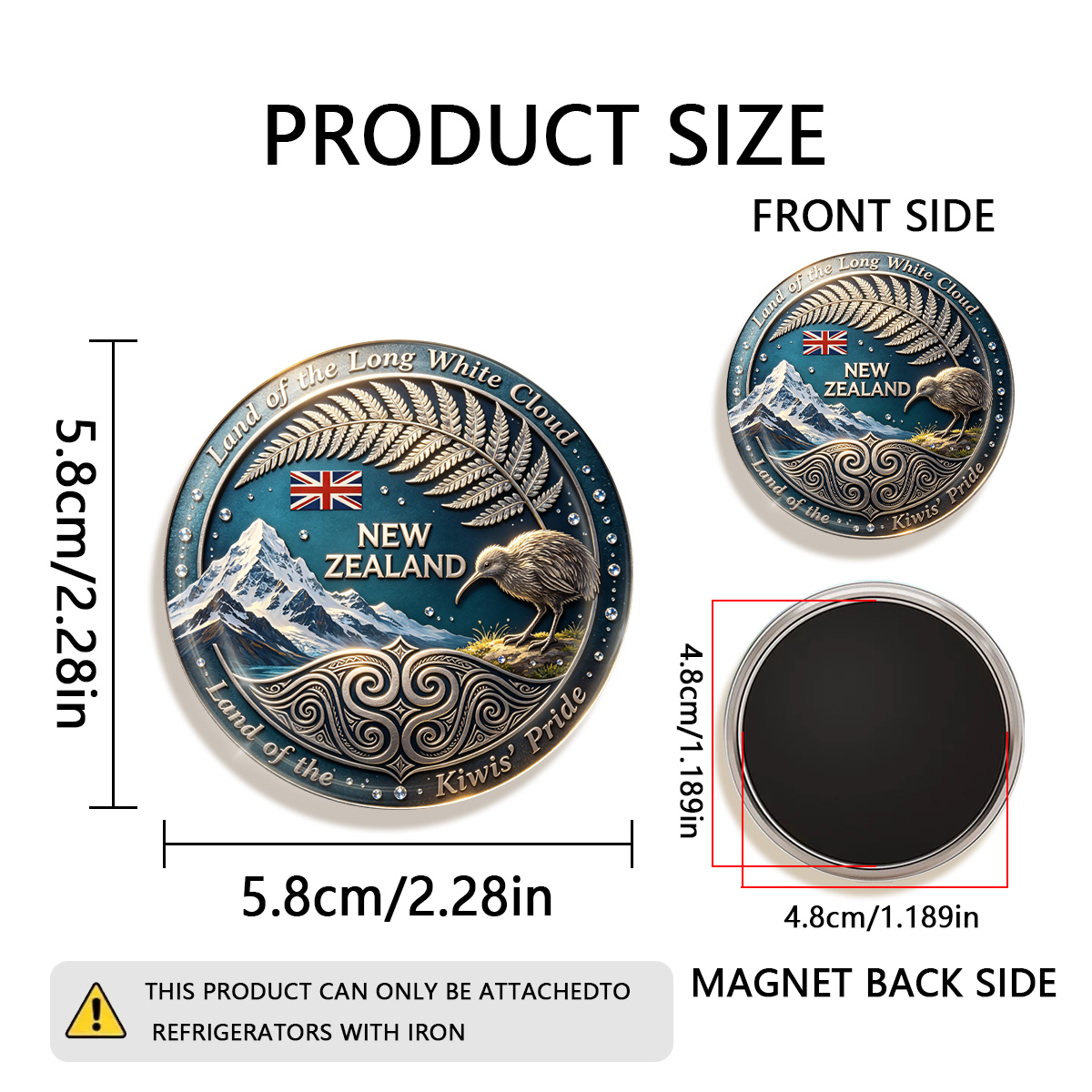 TEMU 1pc 2d Flat New Zealand Land Of The Long White Cloud Durable Round Fridge Magnet, Suitable For To Refrigerators, Whiteboards, Handicrafts,
