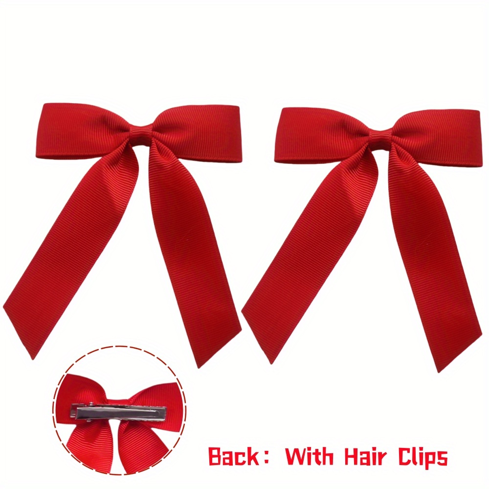2pcs Solid Color Bow Short Tassel Hair Clip Set