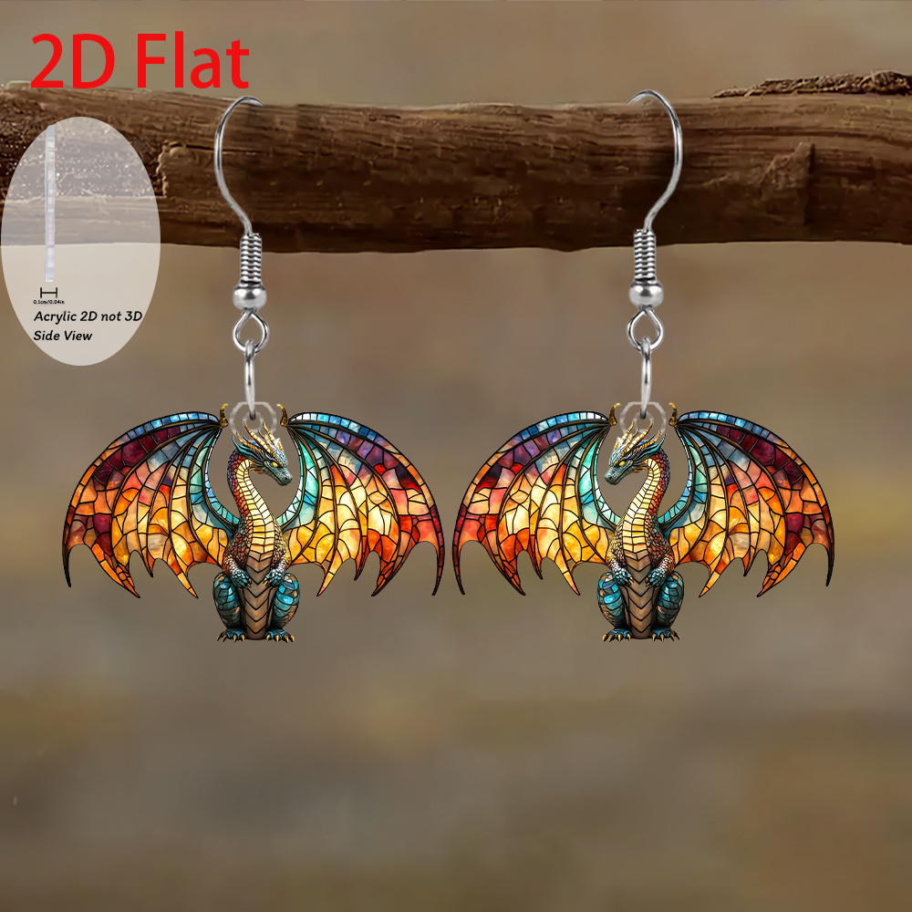 TEMU 2d Flat Fashionable Colorful Dragon 2d Acrylic Earrings For Holiday Birthday Party Gifts