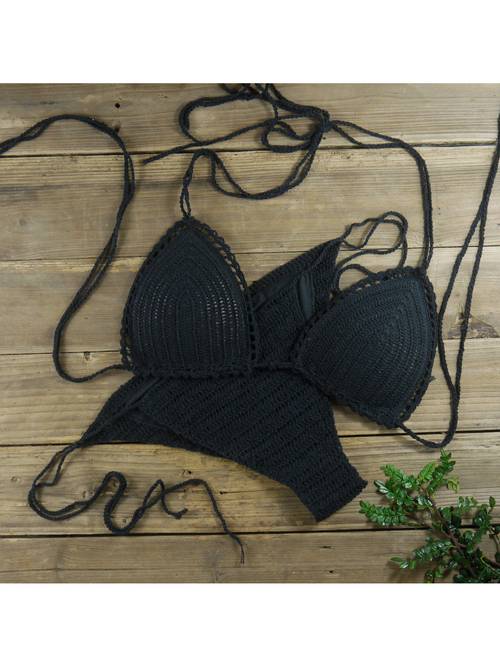 womens halter 2pcs swimsuit bohemian crochet bikini set beachwear