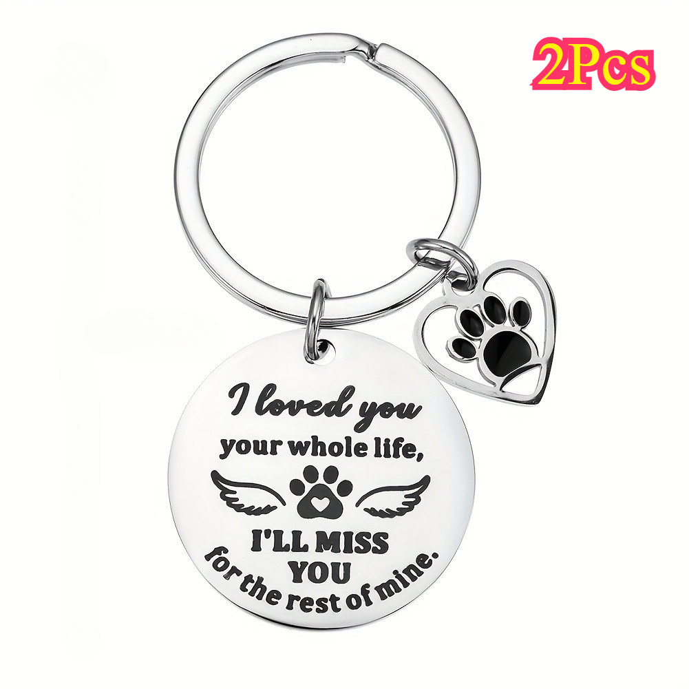 TEMU 2pcs Cat And Dog Pet Stainless Steel Keychain Engraved Commemorative Gift Pendant Bag Pendant Hanging Accessories Wholesale