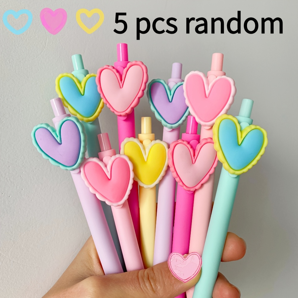 Image of 5/10pcs Gel Pen Heart-shaped Pens, Black Ink 0.5mm, Suitable For Weddings, Parties, Office Stationery, Coworker Teacher Birthday Gifts, Random Styles