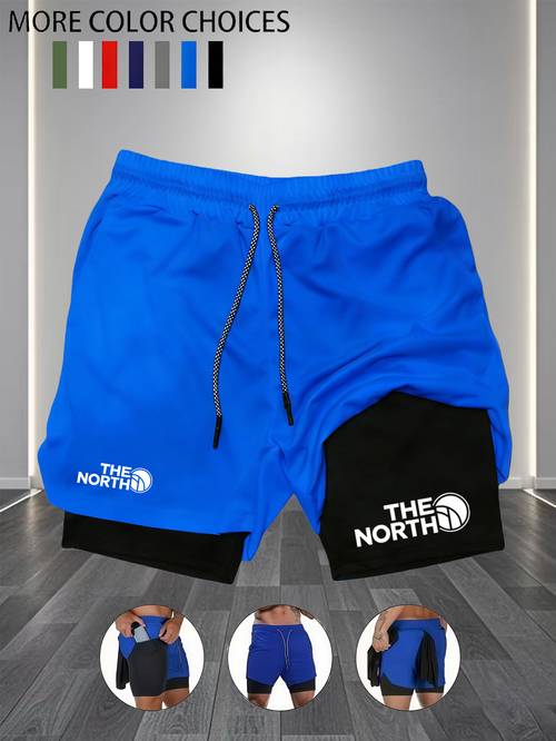mens fitness breathable quick dry shorts mens athletic double layer shorts quick dry breathable 2 in 1 running shorts high elastic lining anti fitness training pants multi pocket outdoor casual shorts multi color drawstring bea