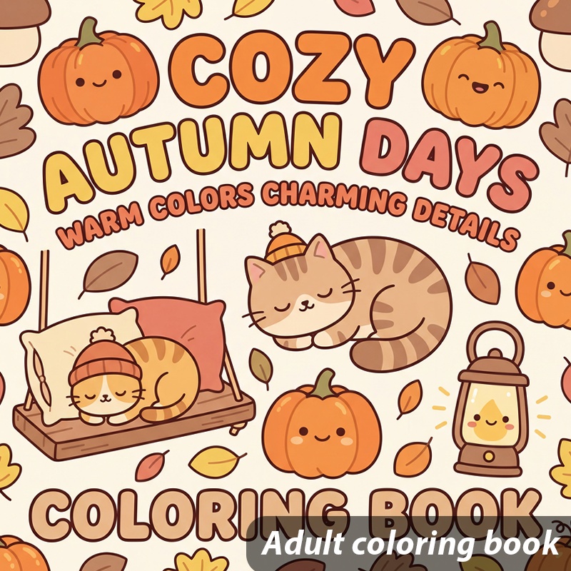 TEMU A Coloring Book For Adults Showcasing A Cat And A Pumpkin In A Cozy Autumn Setting. Perfect For Unwinding, Concentrating, And A Creative