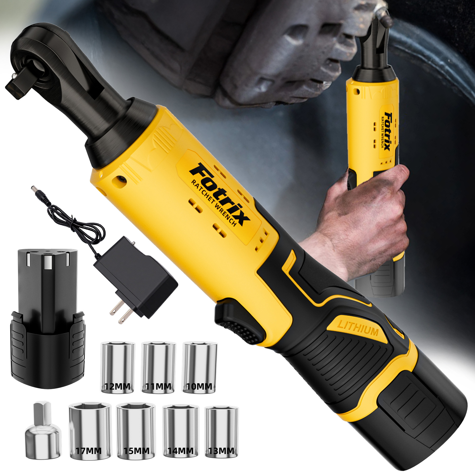 TEMU 12v Cordless Electric Ratchet Wrench Set, 3/8" Power Ratchet Kit With 1/4" Adapter & Fast Charger, High Torque Tool For Car Engine Repair, Spark