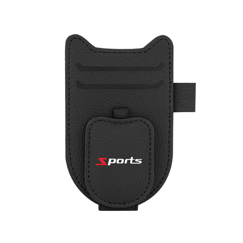 TEMU Porte-lunettes multifonctionnel pour pare-soleil de voiture de sport, pince de rangement pour lunettes tendance en cuir PU, fente intégrée pour