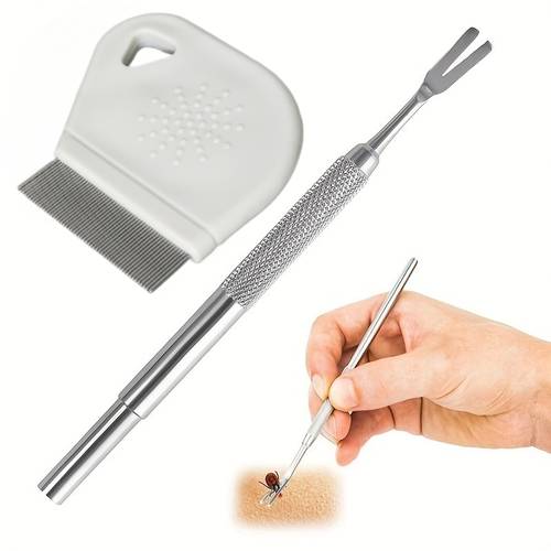 2pcs stainless steel pet flea remover set long handled flea comb and fine toothed flea comb ergonomic handle with handheld design durable and rust resistant material suitable for removing and parasites from dogs and cats