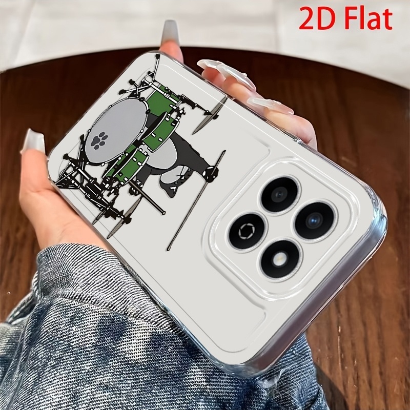 휴대폰 케이스 -   2019 honor 400 lite 70 p30 pro   y9 prime (2019) 8a 보호 커버용 2d 플랫 디자인, 발자국이 있는 기발한 만화 고양이 드럼 연주 인테리어 음악 장면 그린 그레이