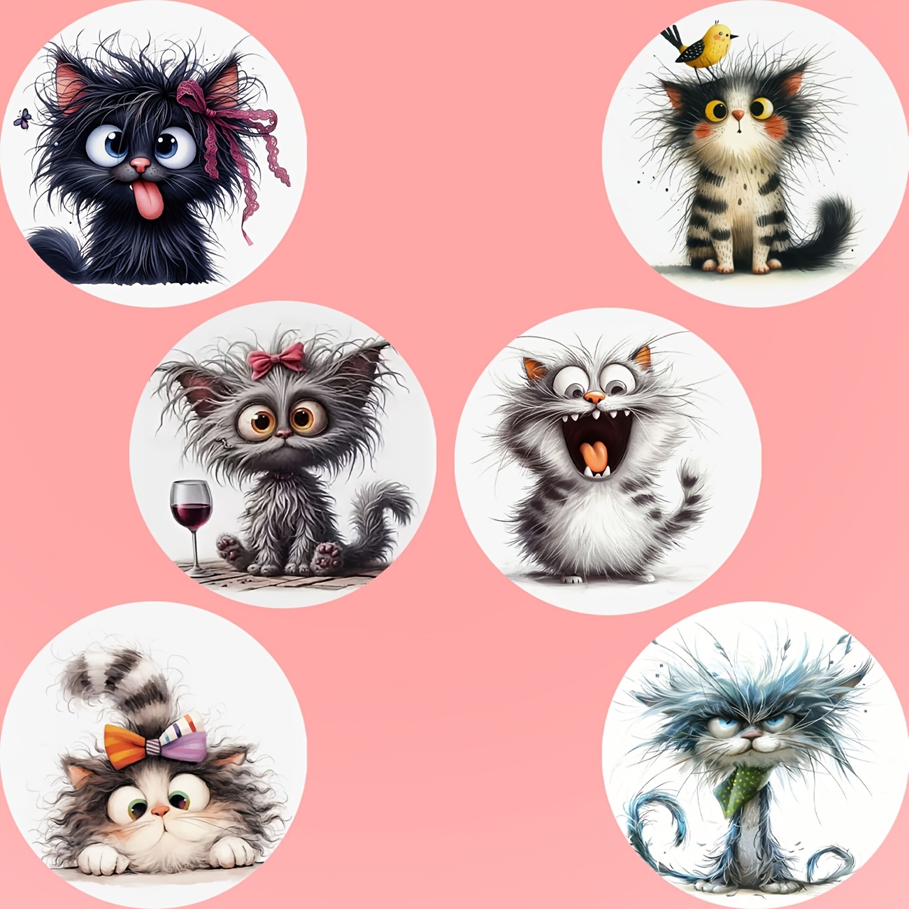 TEMU 2d Flat 6pcs Kitten-themed Wooden Coaster Set, Heat-resistant And Non-slip, Suitable For Home, Office, And Themed Party Gifts, Coffee Cup Use,