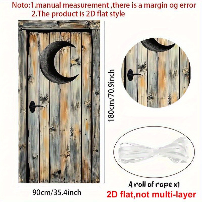 TEMU 2d Flat, 2d Door Banner, 2d Flat 2d Door Curtain Banner, Rustic Moon And Stars Outdoor Door Decoration - Durable Cover, Suitable For Halloween