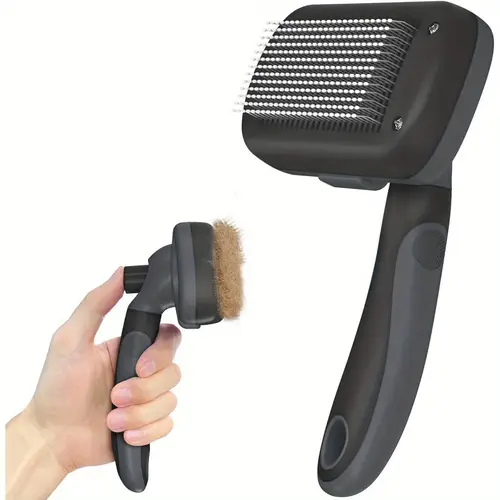 self cleaning deshedding brush for dogs cats grooming tool for long and short haired pets grey