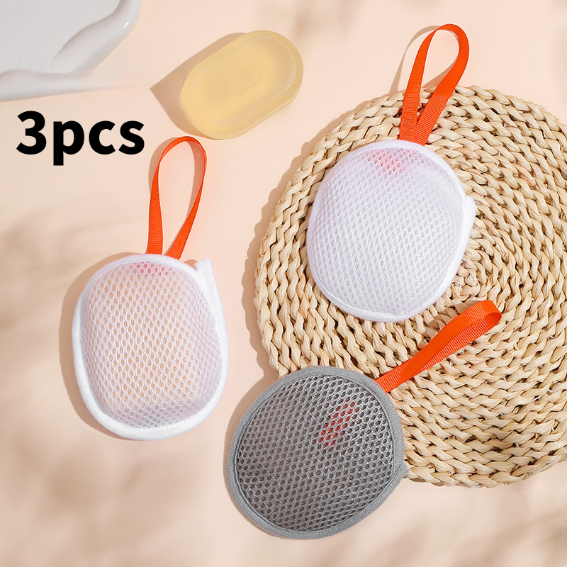 TEMU 3pcs Random Color Soap Bags With Bubble Nets, Shower Scrubbing Net Bags, Home- Sponge Nets, Suitable For Business Trips And Travel For