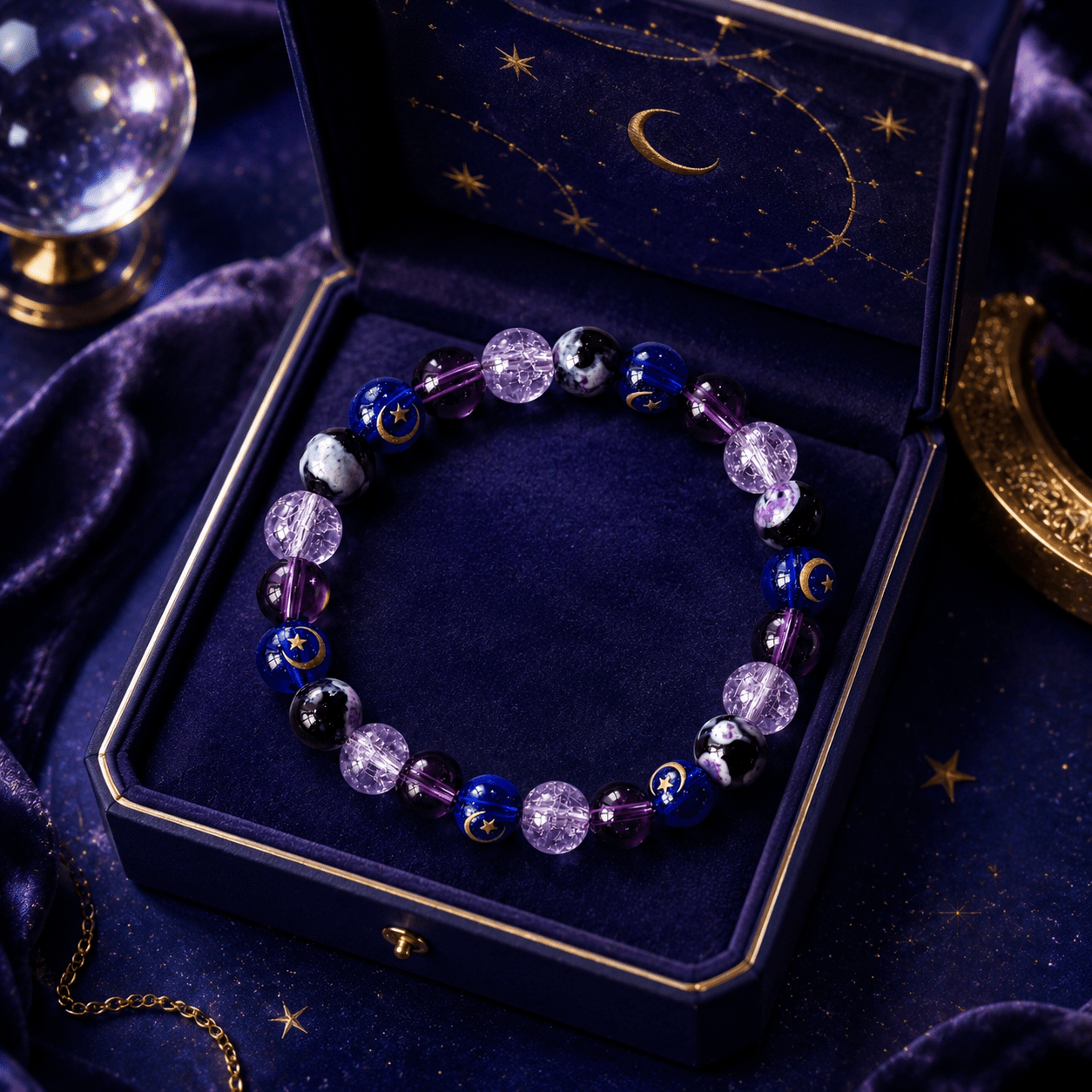 Natural Stone Bead Bracelet, Purple Exploding Beads