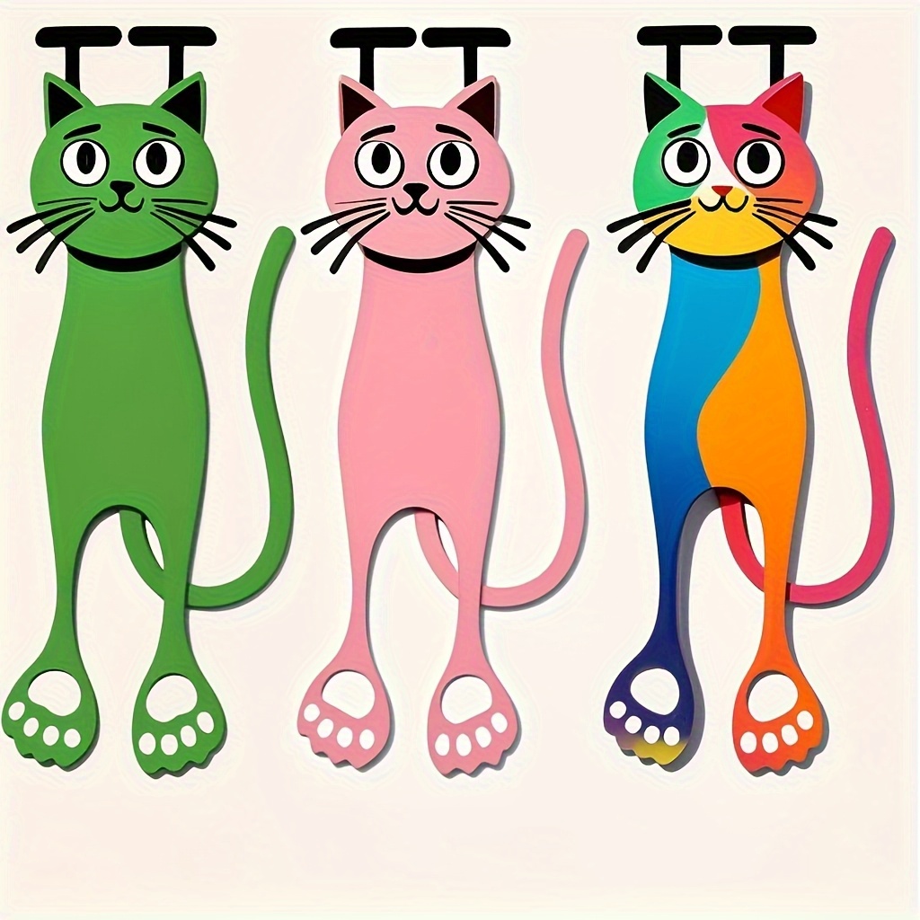TEMU 3 Colorful Bookmarks- Durable Acrylic, Cartoon Cute Kitten Patterns, Reader-exclusive Page Marks, Office And School Supplies, Reading Additions