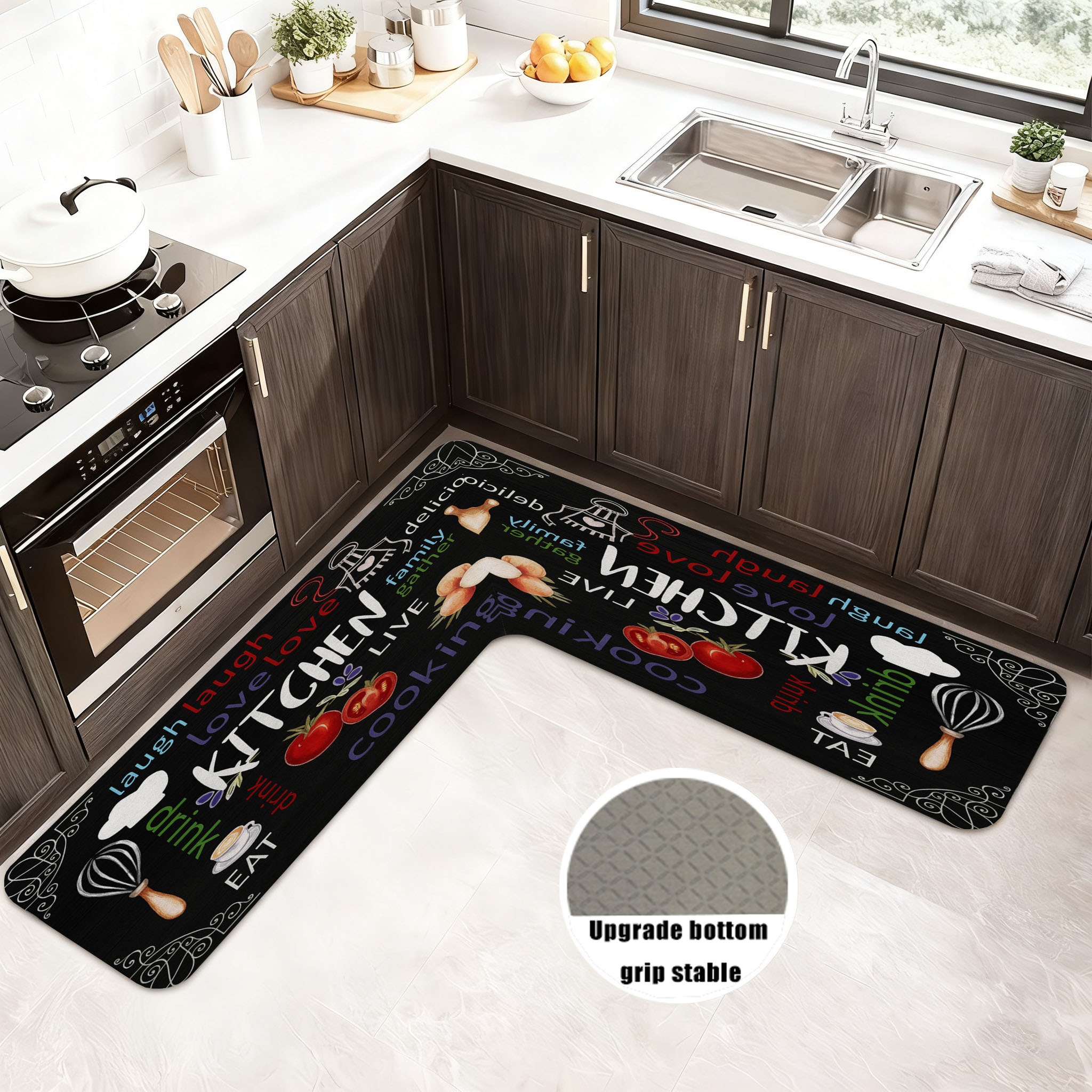 TEMU 1pc American Cooking Theme L-shaped Kitchen Mat, Oil-absorbing And Water-absorbing Non-slip, Machine Washable And Hand Washable , Thickened