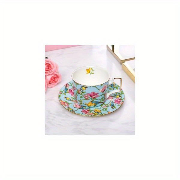 1pc vintage floral teacup and saucer set - elegant bone china tea cups with   & handle, 8-ounce capacity, pastel blue &   - dishwasher safe, ideal gift for women, mom, birthday, christmas, mother s day -   party set for home or special occasions (gift box included) - delicate vintage   with  , hand wash recommended,   coffee or tea, cups for tea, tea sets Product details 1