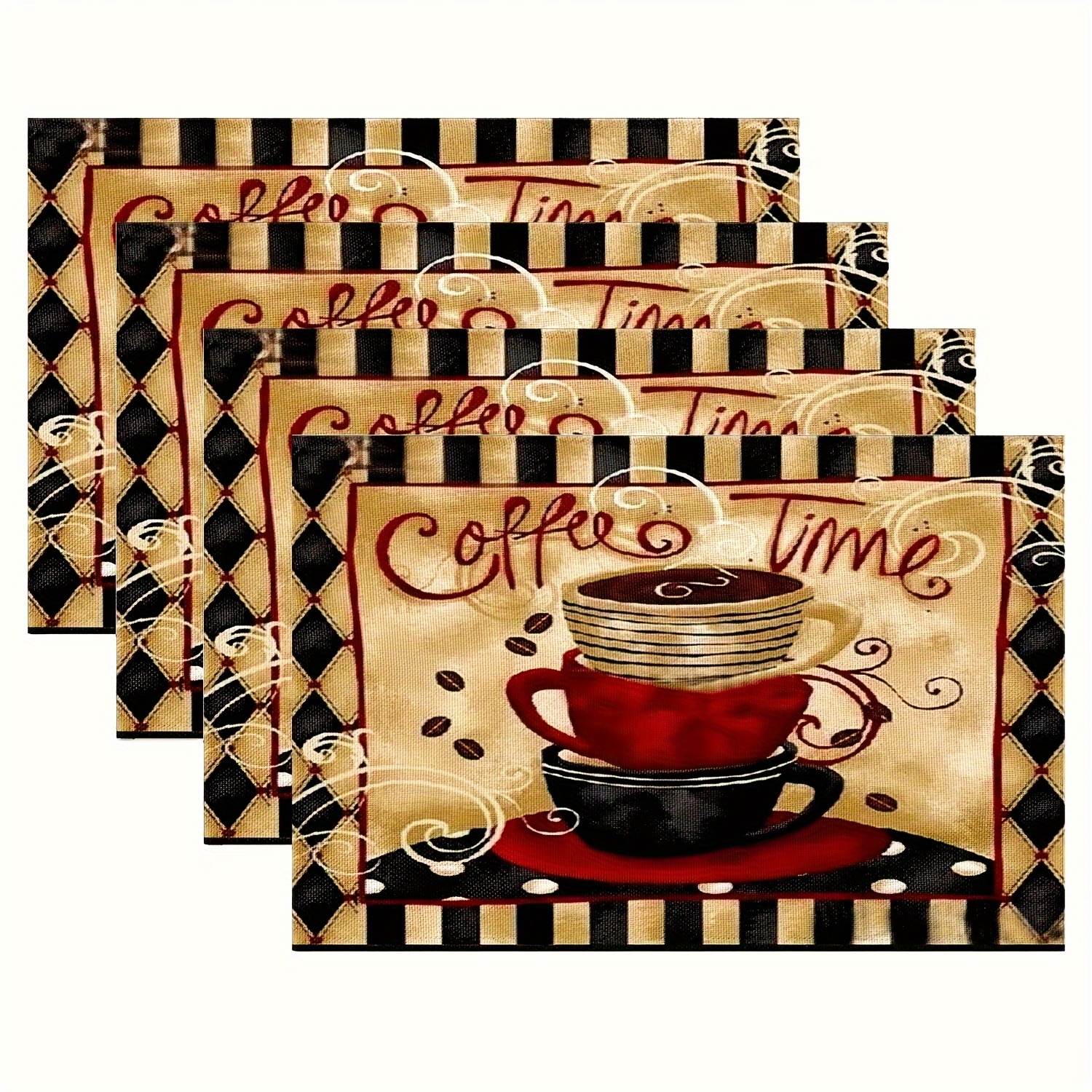4pcs Country Style Placemats- 4pcs, 12x18 Inches, Hand Wash Only, Perfect For Home Decor